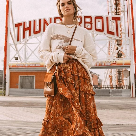 New Bohemian Floral Midi Maxi Festival Skirt - Picture 4 of 7